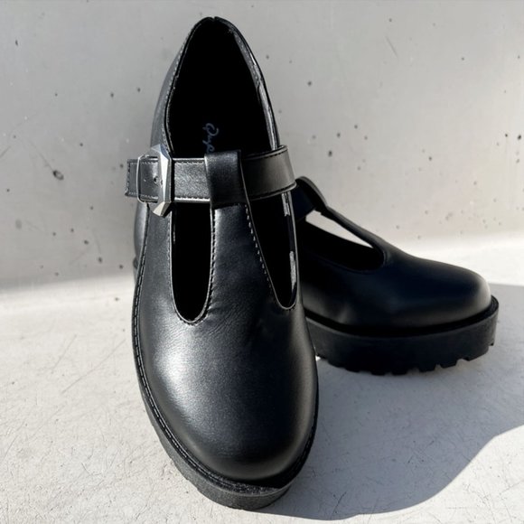 NEW Mary Jane Platform T-Strap Chunky Lug Sole Goth Altercore Loafer Shoes Black - Picture 8 of 14